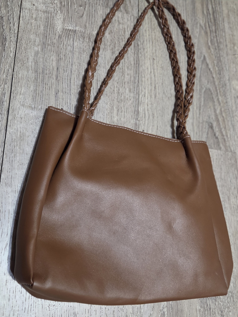 Classic Brown Tote Shoulder Bag with Braided Straps